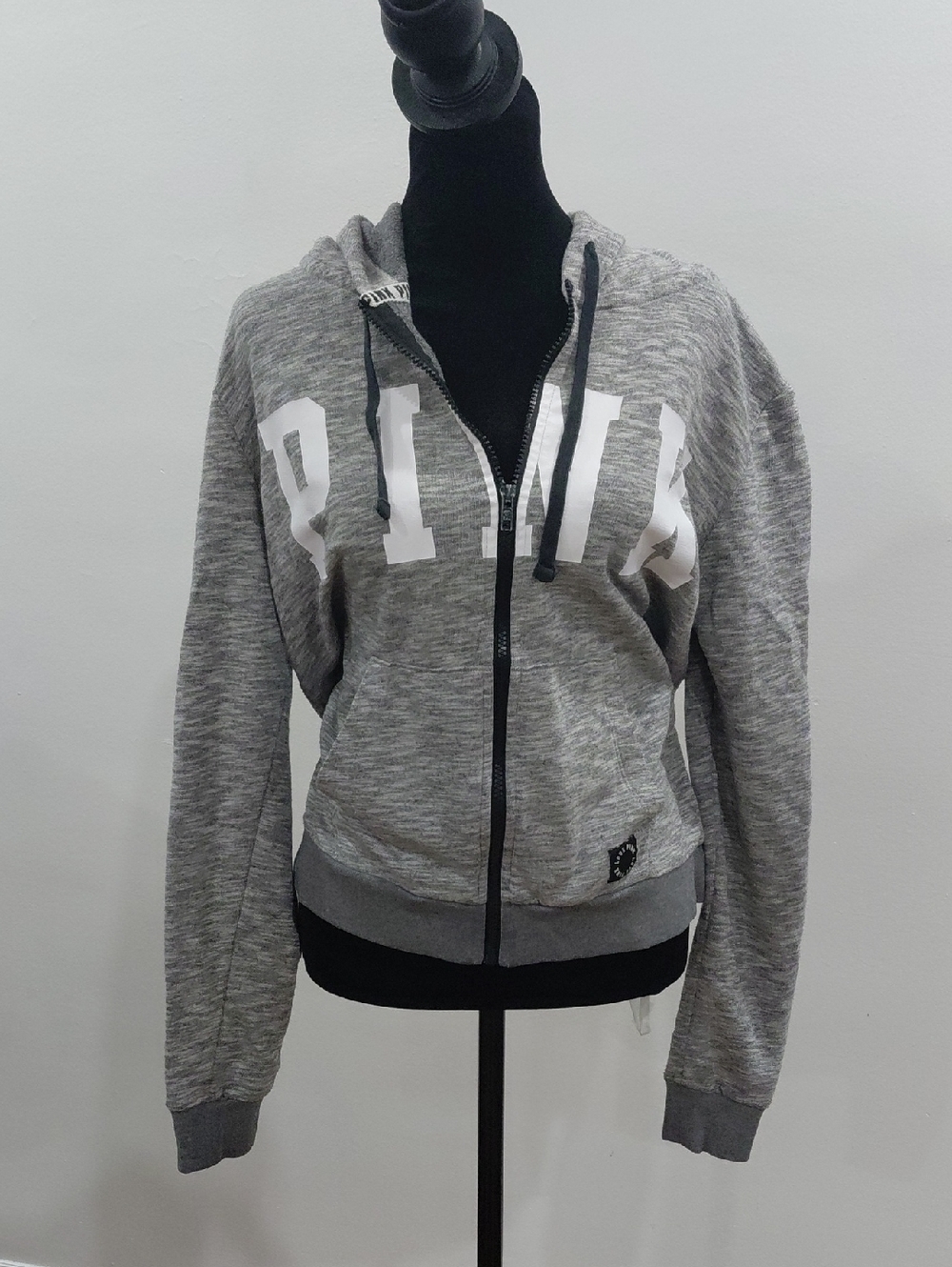 PINK Victoria's Secret Heather Gray Full-Zip Hoodie with White Logo